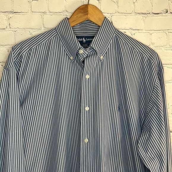 Ralph Lauren Mens Blake Blue Striped Button Down Long Sleeve Shirt size M - Picture 2 of 8